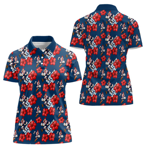 Sydney Roosters Women Polo Shirt Tropical Hibiscus Floral Seamless Rugby Mascot