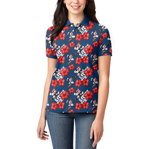 Sydney Roosters Women Polo Shirt Tropical Hibiscus Floral Seamless Rugby Mascot