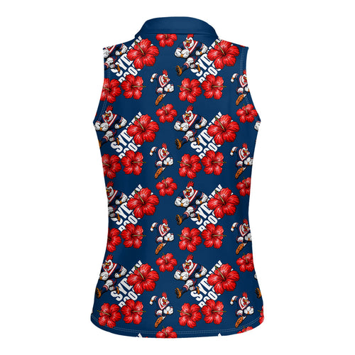 Sydney Roosters Women Sleeveless Polo Shirt Tropical Hibiscus Floral Seamless Rugby Mascot