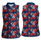 Sydney Roosters Women Sleeveless Polo Shirt Tropical Hibiscus Floral Seamless Rugby Mascot