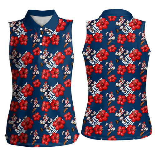 Sydney Roosters Women Sleeveless Polo Shirt Tropical Hibiscus Floral Seamless Rugby Mascot