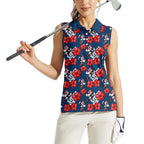 Sydney Roosters Women Sleeveless Polo Shirt Tropical Hibiscus Floral Seamless Rugby Mascot