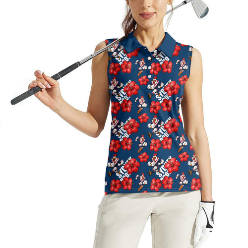 Sydney Roosters Women Sleeveless Polo Shirt Tropical Hibiscus Floral Seamless Rugby Mascot