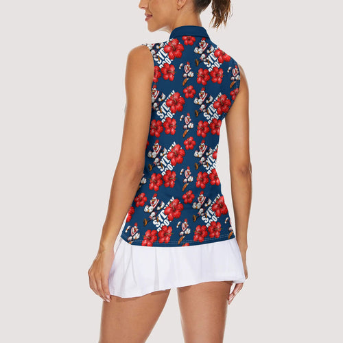 Sydney Roosters Women Sleeveless Polo Shirt Tropical Hibiscus Floral Seamless Rugby Mascot