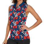 Sydney Roosters Women Sleeveless Polo Shirt Tropical Hibiscus Floral Seamless Rugby Mascot