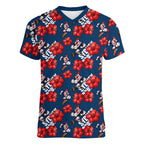 Sydney Roosters Women V-Neck T-Shirt Tropical Hibiscus Floral Seamless Rugby Mascot