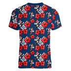 Sydney Roosters Women V-Neck T-Shirt Tropical Hibiscus Floral Seamless Rugby Mascot