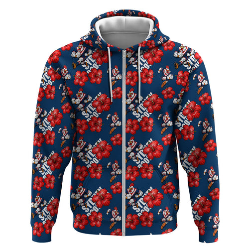 Sydney Roosters Zip Hoodie Tropical Hibiscus Floral Seamless Rugby Mascot