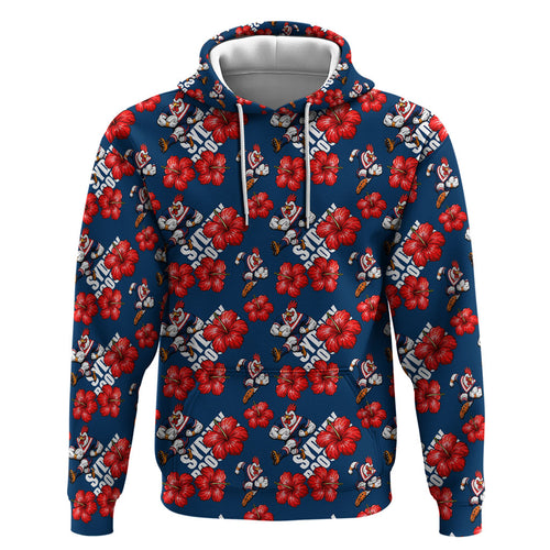 Sydney Roosters Zip Hoodie Tropical Hibiscus Floral Seamless Rugby Mascot