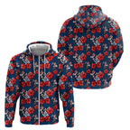 Sydney Roosters Zip Hoodie Tropical Hibiscus Floral Seamless Rugby Mascot