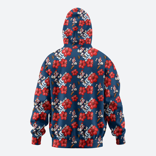Sydney Roosters Zip Hoodie Tropical Hibiscus Floral Seamless Rugby Mascot