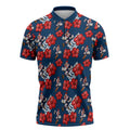 Sydney Roosters Zipper Polo Shirt Tropical Hibiscus Floral Seamless Rugby Mascot