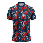 Sydney Roosters Zipper Polo Shirt Tropical Hibiscus Floral Seamless Rugby Mascot