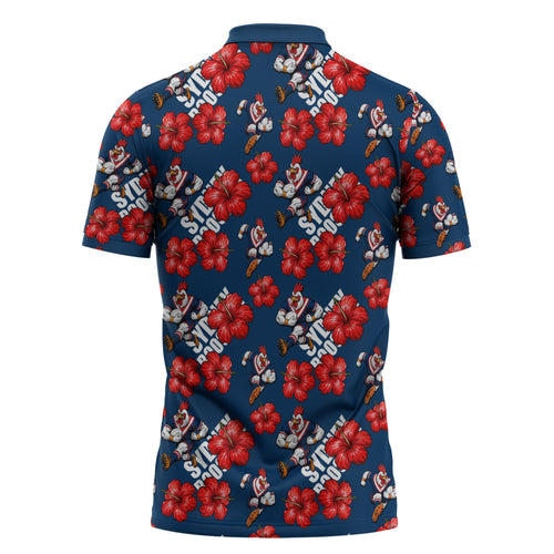 Sydney Roosters Zipper Polo Shirt Tropical Hibiscus Floral Seamless Rugby Mascot