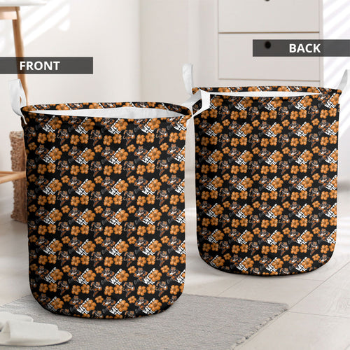 Wests Tigers Laundry Basket Tropical Hibiscus Floral Seamless Rugby Mascot