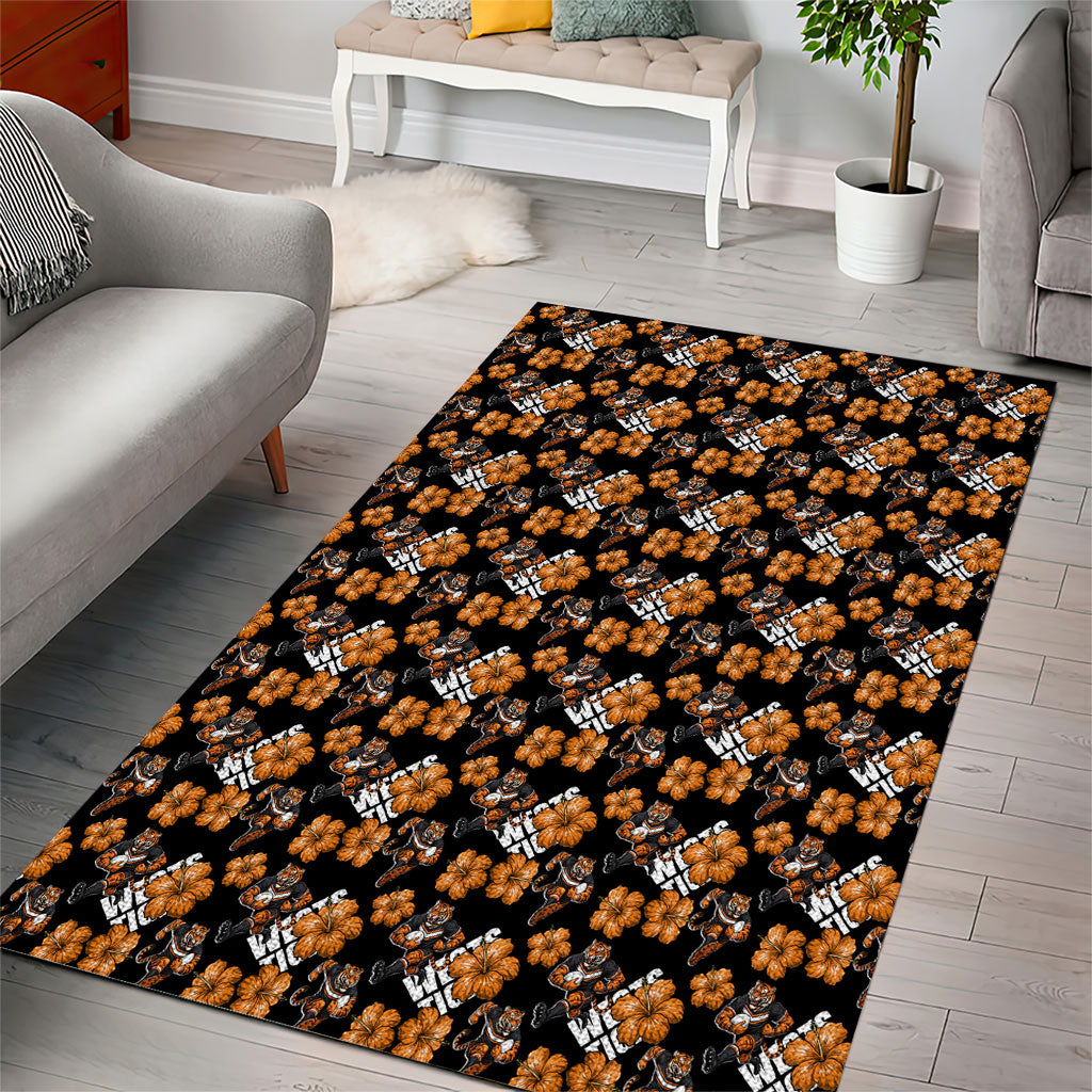 Wests Tigers Area Rug Tropical Hibiscus Floral Seamless Rugby Mascot