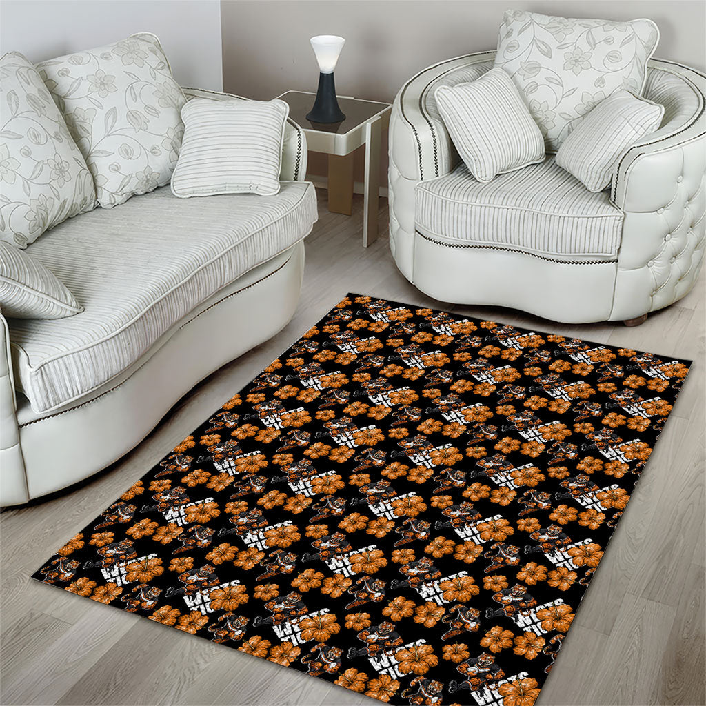 Wests Tigers Area Rug Tropical Hibiscus Floral Seamless Rugby Mascot