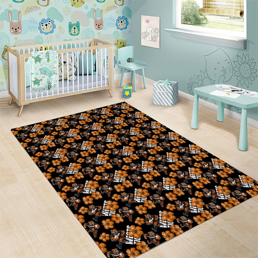 Wests Tigers Area Rug Tropical Hibiscus Floral Seamless Rugby Mascot