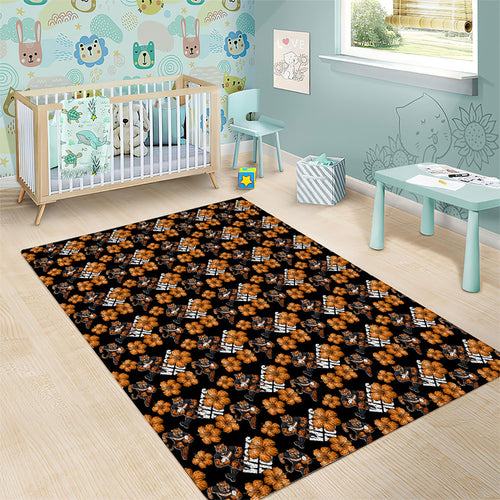 Wests Tigers Area Rug Tropical Hibiscus Floral Seamless Rugby Mascot