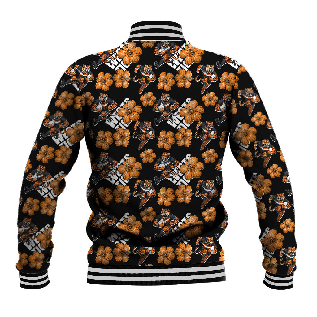 Wests Tigers Baseball Jacket Tropical Hibiscus Floral Seamless Rugby Mascot