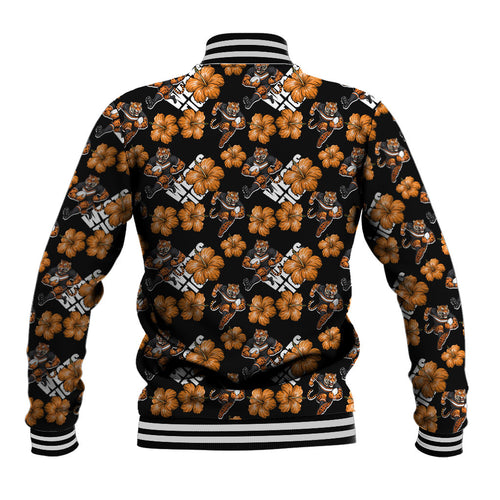 Wests Tigers Baseball Jacket Tropical Hibiscus Floral Seamless Rugby Mascot