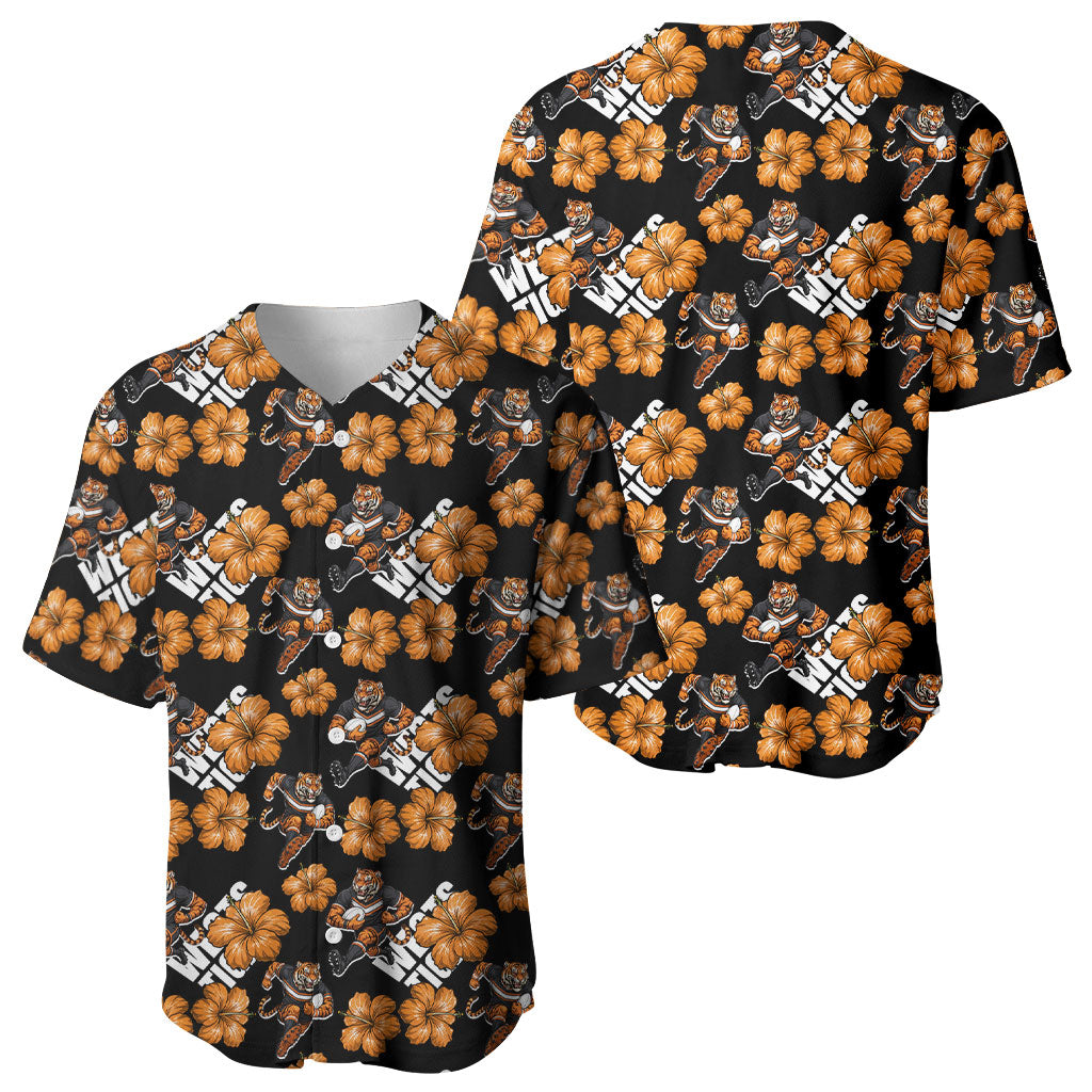 Wests Tigers Baseball Jersey Tropical Hibiscus Floral Seamless Rugby Mascot