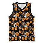 Wests Tigers Basketball Jersey Tropical Hibiscus Floral Seamless Rugby Mascot