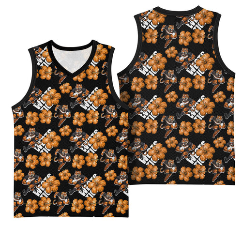 Wests Tigers Basketball Jersey Tropical Hibiscus Floral Seamless Rugby Mascot