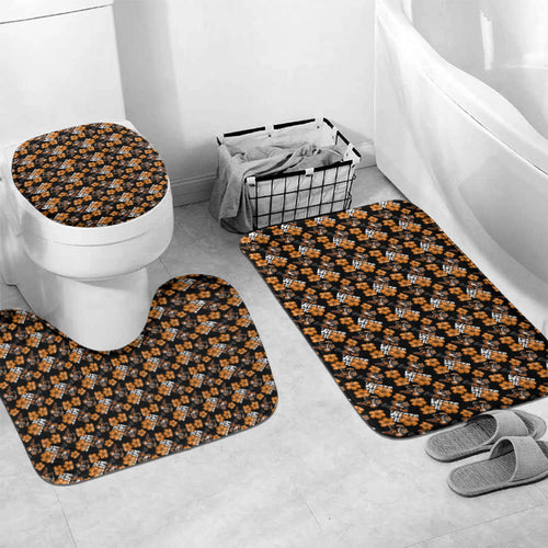 Wests Tigers Bathroom Set Tropical Hibiscus Floral Seamless Rugby Mascot
