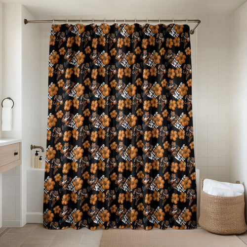 Wests Tigers Bathroom Set Tropical Hibiscus Floral Seamless Rugby Mascot