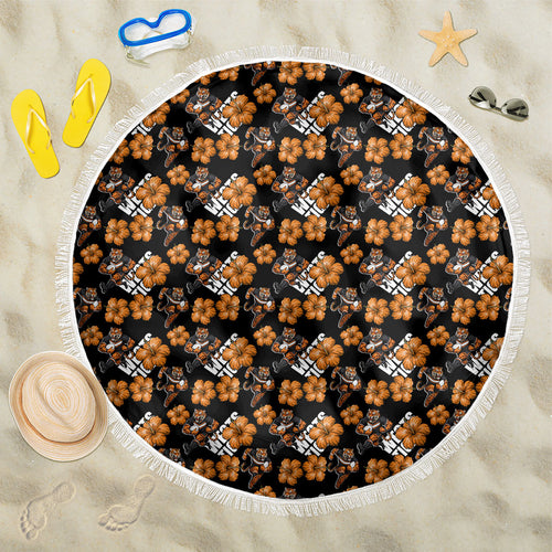 Wests Tigers Beach Blanket Tropical Hibiscus Floral Seamless Rugby Mascot