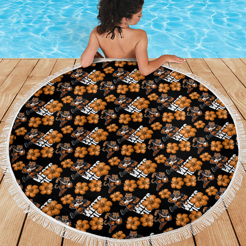 Wests Tigers Beach Blanket Tropical Hibiscus Floral Seamless Rugby Mascot