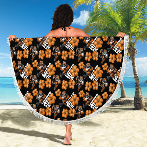 Wests Tigers Beach Blanket Tropical Hibiscus Floral Seamless Rugby Mascot