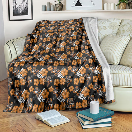Wests Tigers Blanket Tropical Hibiscus Floral Seamless Rugby Mascot