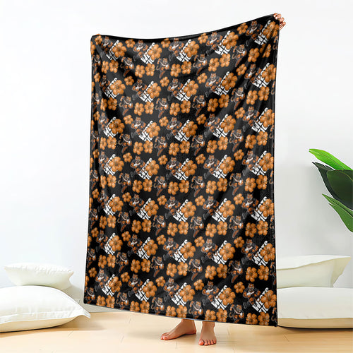 Wests Tigers Blanket Tropical Hibiscus Floral Seamless Rugby Mascot