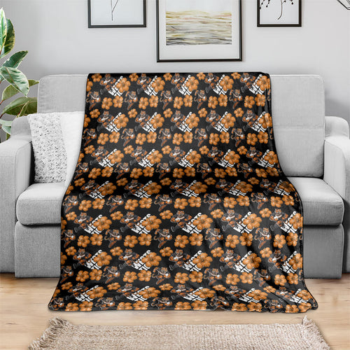 Wests Tigers Blanket Tropical Hibiscus Floral Seamless Rugby Mascot