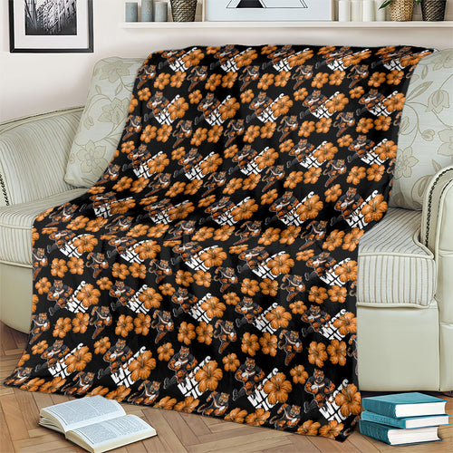 Wests Tigers Blanket Tropical Hibiscus Floral Seamless Rugby Mascot