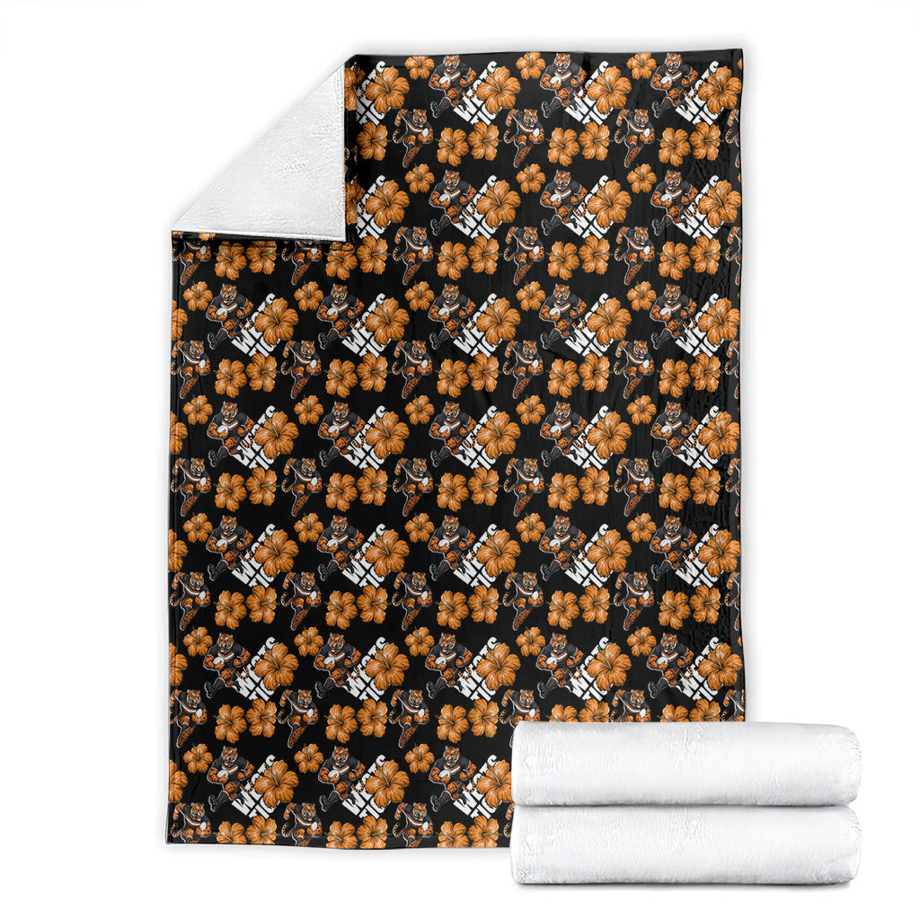 Wests Tigers Blanket Tropical Hibiscus Floral Seamless Rugby Mascot
