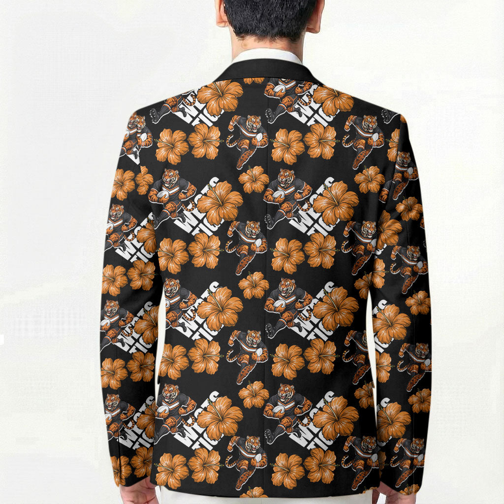 Wests Tigers Blazer Tropical Hibiscus Floral Seamless Rugby Mascot