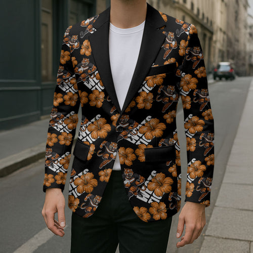 Wests Tigers Blazer Tropical Hibiscus Floral Seamless Rugby Mascot