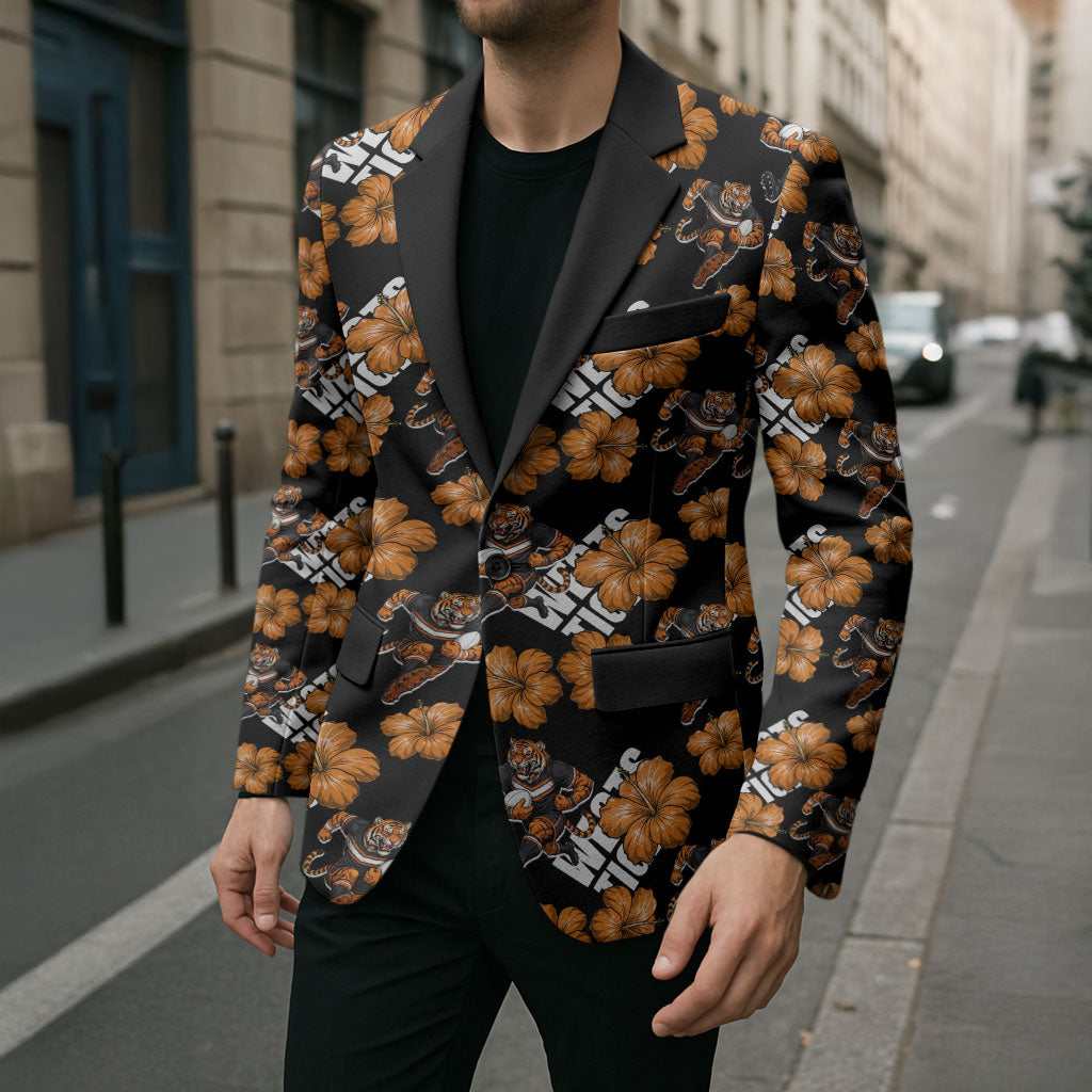 Wests Tigers Blazer Tropical Hibiscus Floral Seamless Rugby Mascot