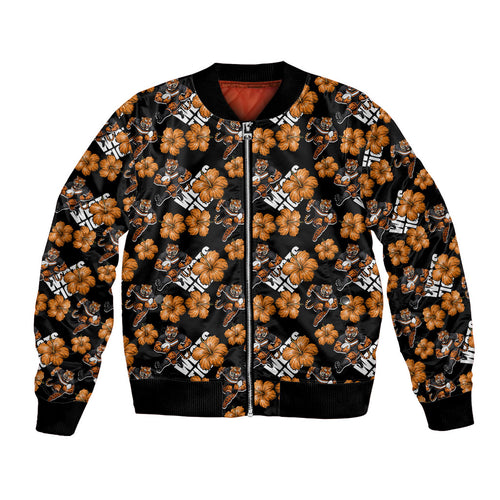 Wests Tigers Bomber Jacket Tropical Hibiscus Floral Seamless Rugby Mascot