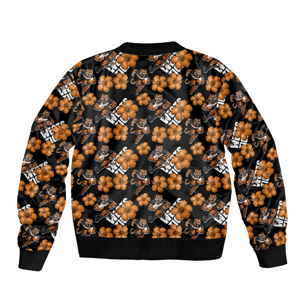 Wests Tigers Bomber Jacket Tropical Hibiscus Floral Seamless Rugby Mascot