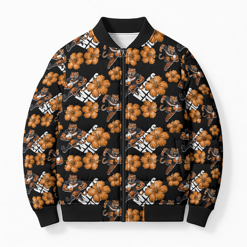 Wests Tigers Bomber Puffer Jacket Tropical Hibiscus Floral Seamless Rugby Mascot