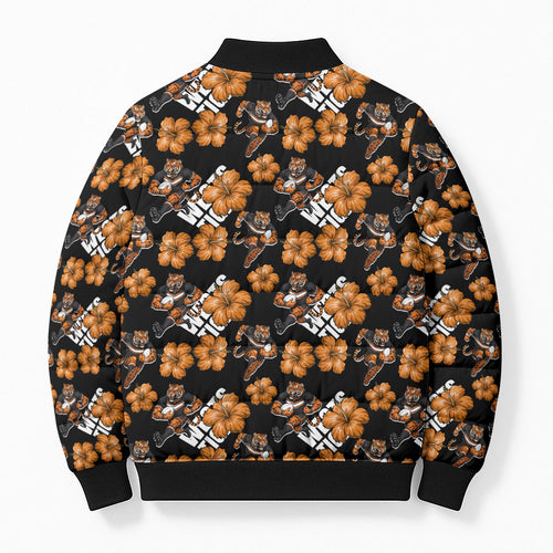 Wests Tigers Bomber Puffer Jacket Tropical Hibiscus Floral Seamless Rugby Mascot