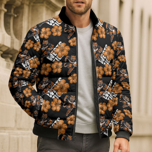 Wests Tigers Bomber Puffer Jacket Tropical Hibiscus Floral Seamless Rugby Mascot