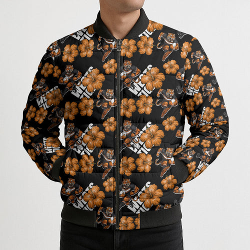 Wests Tigers Bomber Puffer Jacket Tropical Hibiscus Floral Seamless Rugby Mascot