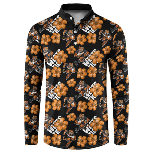 Wests Tigers Button Sweatshirt Tropical Hibiscus Floral Seamless Rugby Mascot