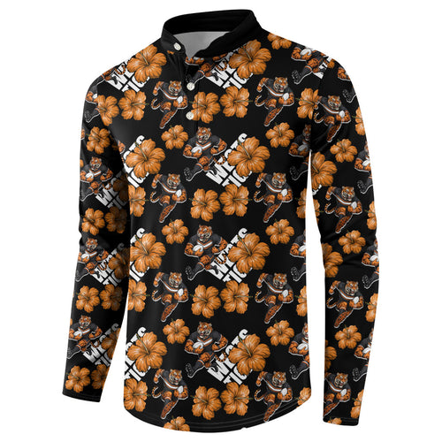 Wests Tigers Button Sweatshirt Tropical Hibiscus Floral Seamless Rugby Mascot