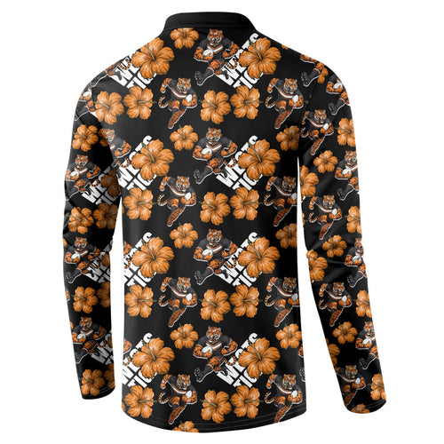 Wests Tigers Button Sweatshirt Tropical Hibiscus Floral Seamless Rugby Mascot